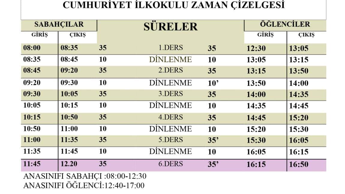 Okulumuza ait zaman çizelgemizdir. 